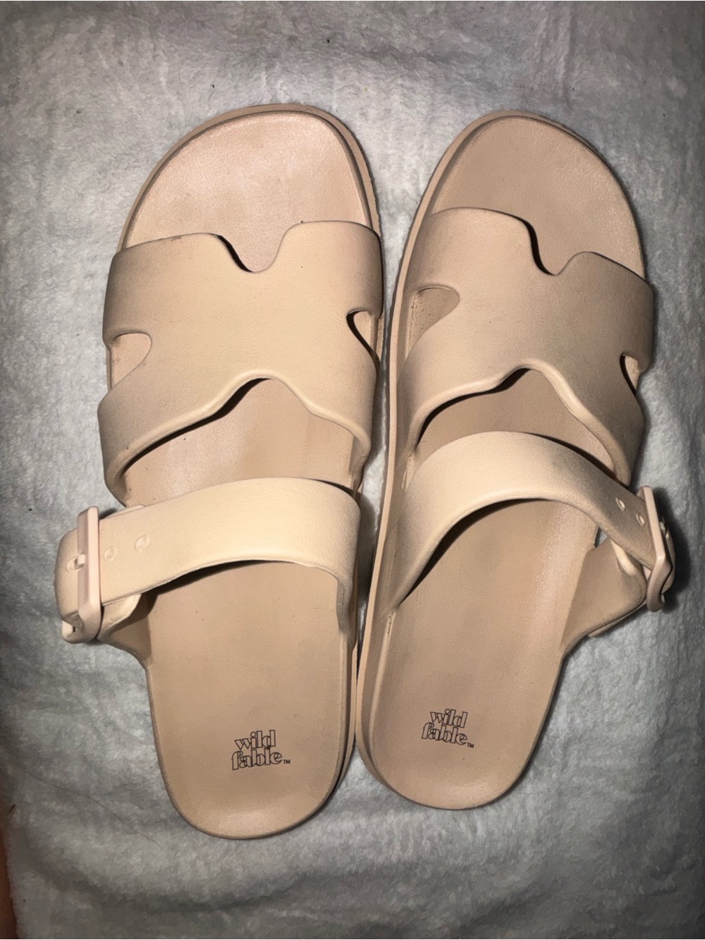 wild fable Beige Double-Strap Buckle Slide Sandals